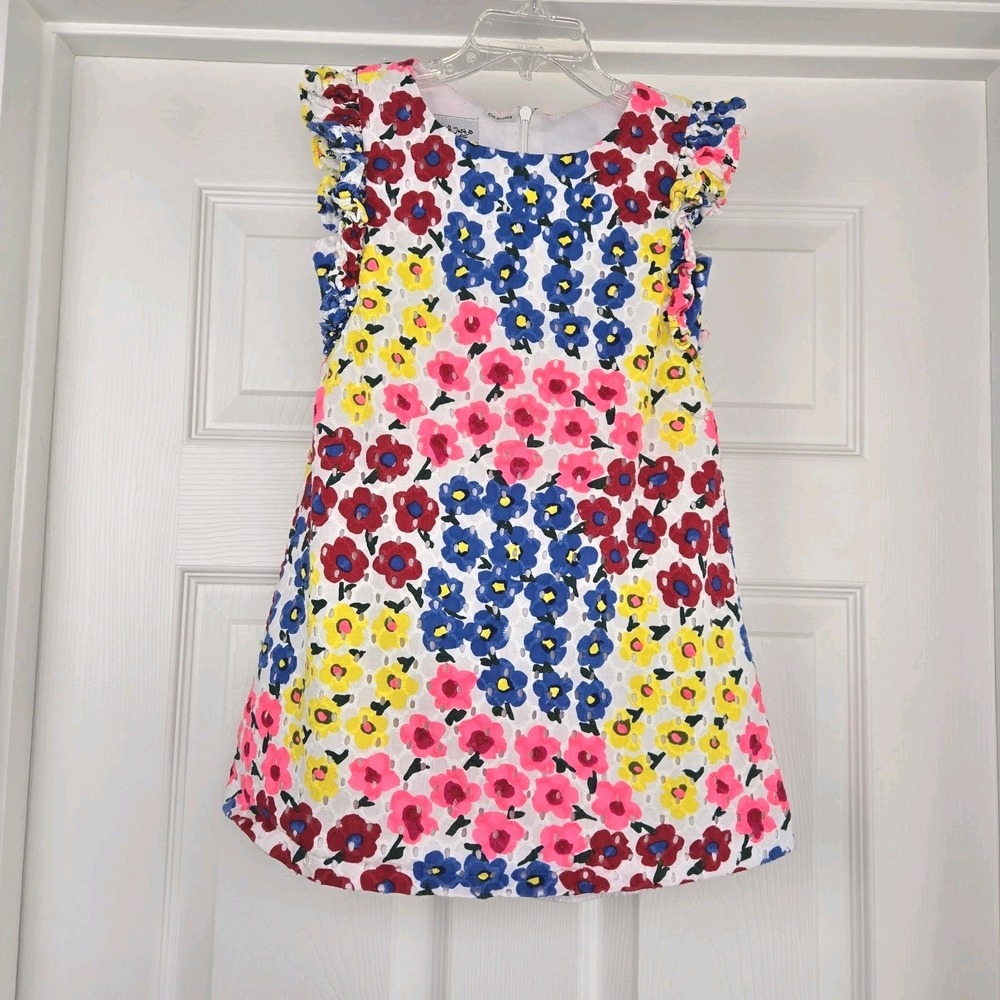 Pippa & Julie Girls Pastourelle Eyelet Floral Dress Size 5 With Ruffle Sleeves